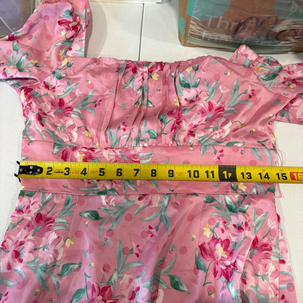 Wayf Pink Barbie Floral Square Neck Milkmaid REN Faire Dress Peplum Romantic Med - Picture 9 of 10